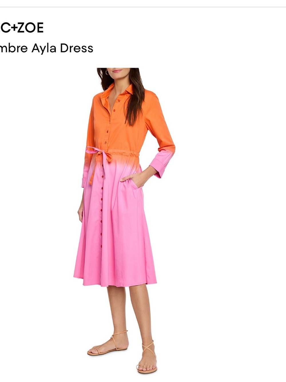 Nik + Zoe Ombre Ayla Shirt Dress in Orange and Pink NWT small